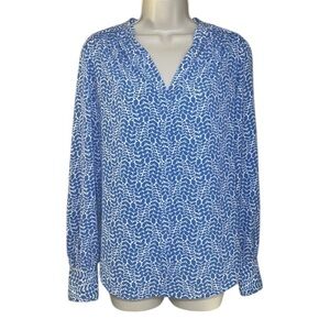 Boden Floral Vine Print Popover Blouse Blue White - Size 8